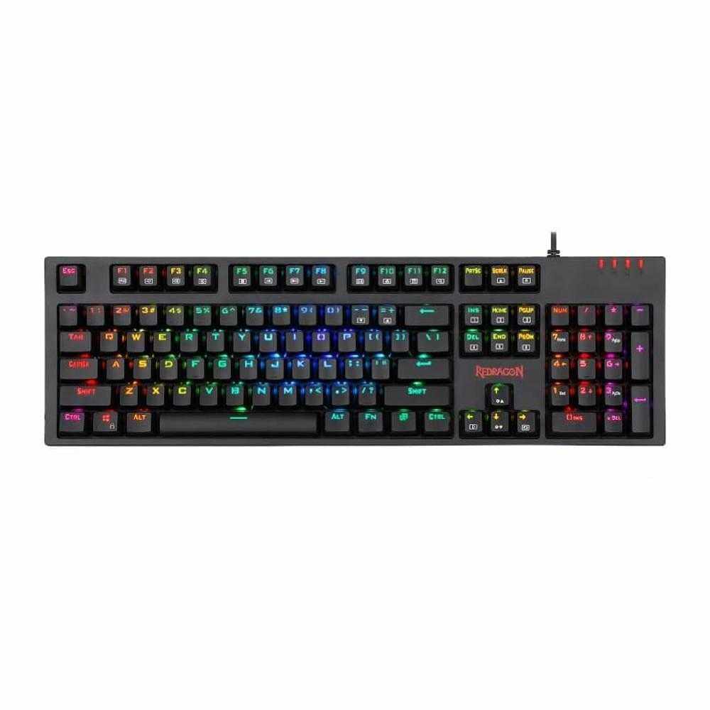 Tastatura gaming mecanica Redragon Amsa Pro, Switch-uri albastre, Iluminare RGB, Negru