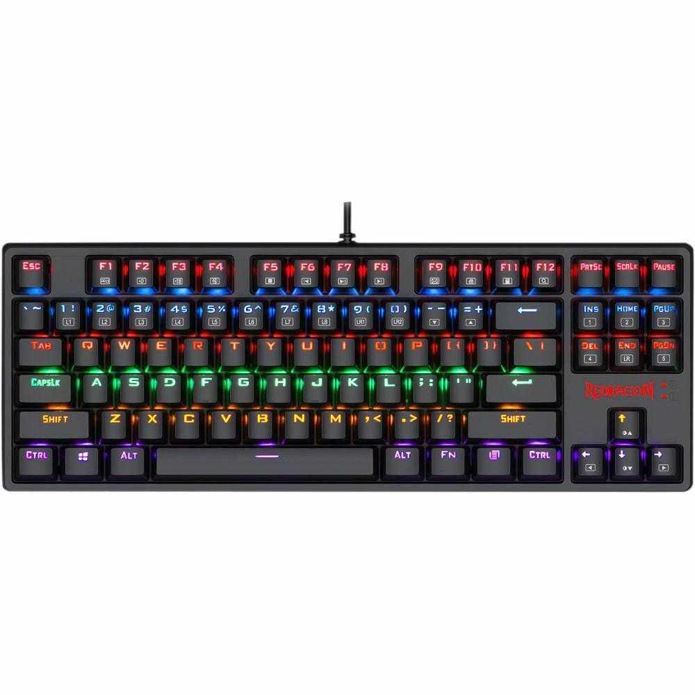 Tastatura gaming mecanica Redragon Daksa, Iluminare Rainbow, Negru