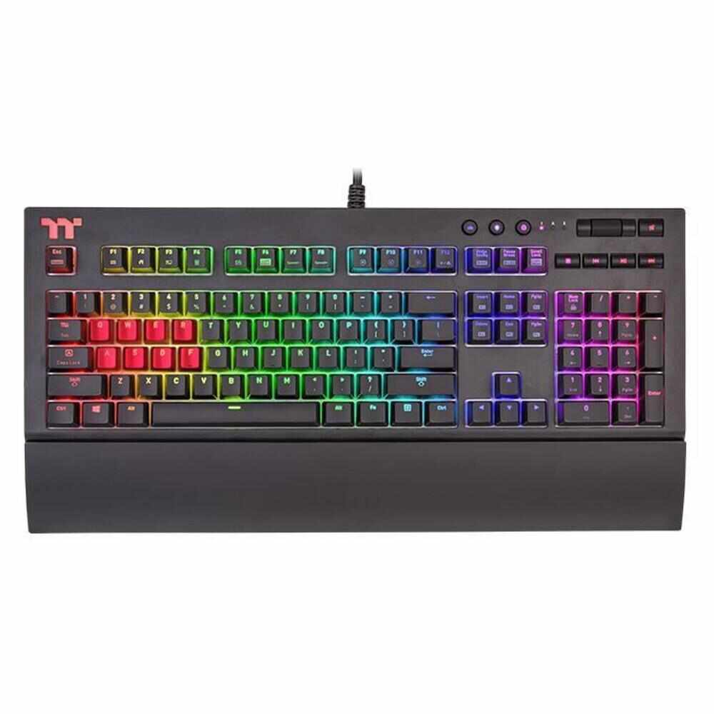 Tastatura gaming mecanica Tt eSPORTS Premium X1, Iluminare RGB, Switch-uri gri, Negru