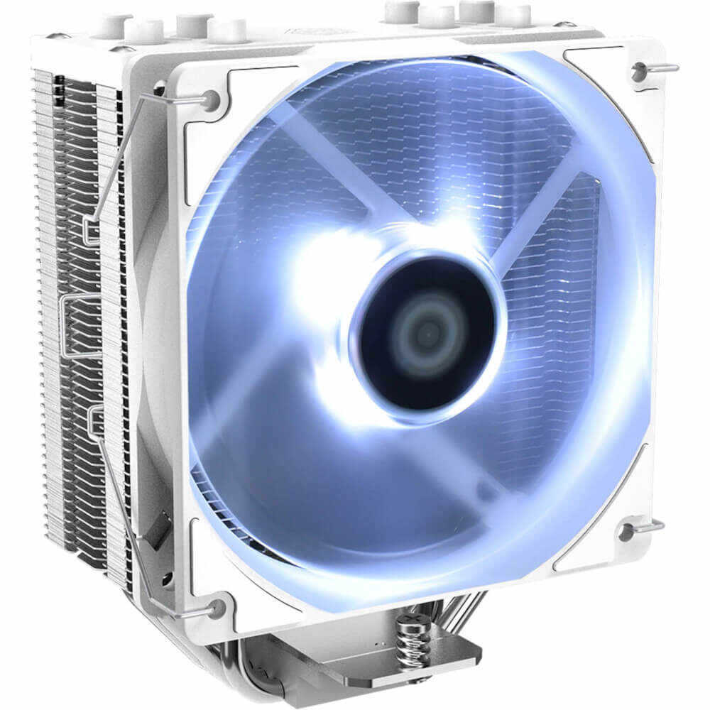 Cooler procesor ID-Cooling SE-224-XT, 4 pin, Nivel zgomot 15.2-32.5 dB, Flux aer 76.16 CFM, Presiune aer 2.16 mmH2O, Compatibil Intel LGA/AMD AM4, Iluminare alba, Alb