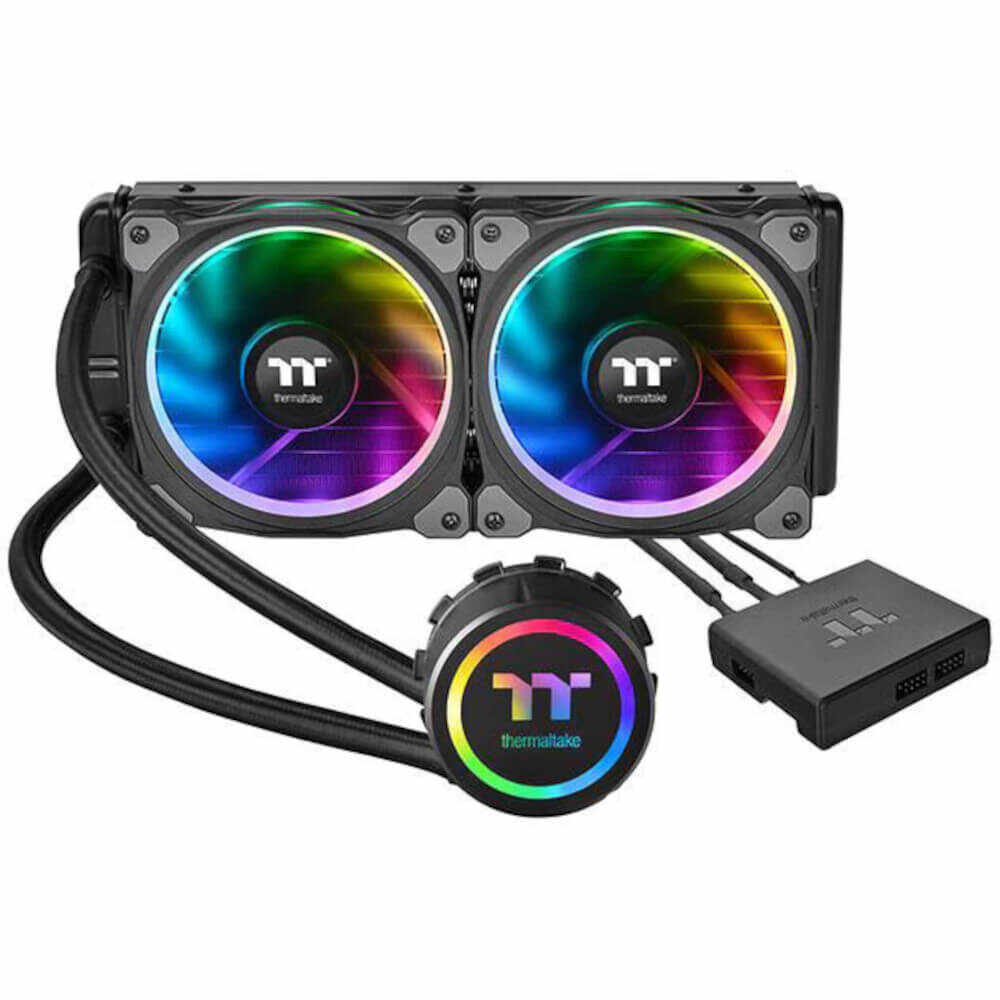 Cooler Procesor Thermaltake Floe Riing RGB 240 TT Premium Edition iluminare RGB, 2 ventilatoare Riing Plus RGB, Controller luminarea LED, Viteza pompa 3600 rpm, Negru