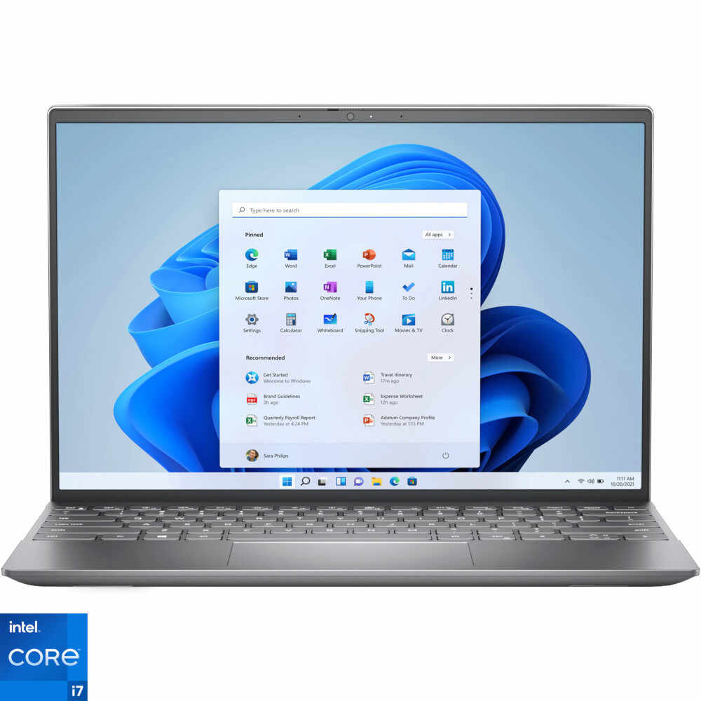 Laptop Dell Inspiron 5310, 13.3 inch, QHD+, Intel Core i7-11390H, 16GB, 512GB SSD, Intel Iris Xe Graphics, Windows 11 Pro, Platinum Silver