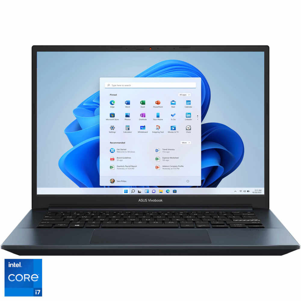 Laptop ultraportabil ASUS Vivobook Pro K3400PA, 14 inch, 2.8K, Intel Core i7-11370H, 16GB, 512GB SSD, Intel Iris Xe Graphics, Windows 11 Home, Quiet Blue