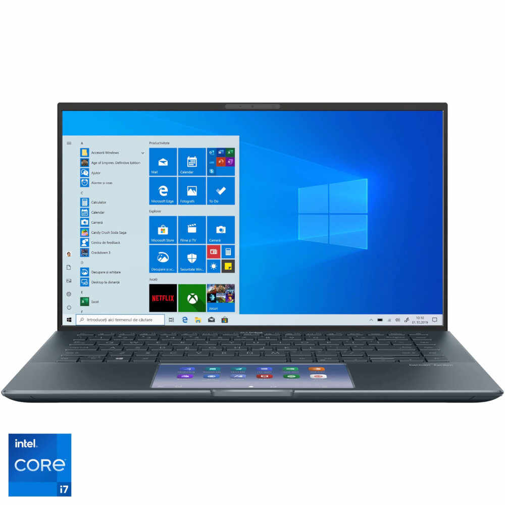 Laptop ultraportabil ASUS ZenBook 14 UX435EA, 14 inch, Full HD, Intel Core i7-1165G7, 8GB, 512GB SSD, Intel Iris Xe Graphics, Windows 10 Home, Pine Grey