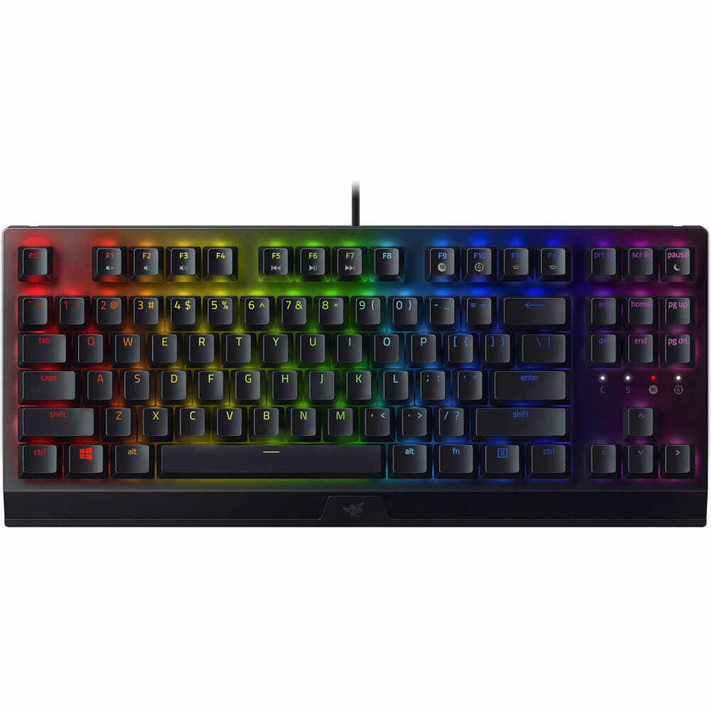 Tastatura Gaming mecanica Razer BlackWidow V3 Tenkeyless, Chroma RGB, Switch Razer Green, US Layout, Negru