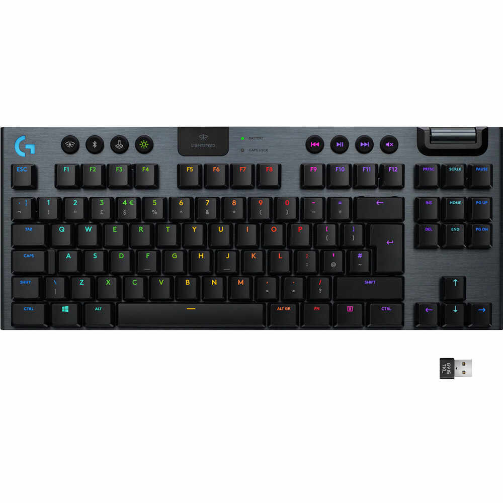 Tastatura Mecanica Gaming Logitech G915 TKL Bluetooth, Iluminare RGB, Negru