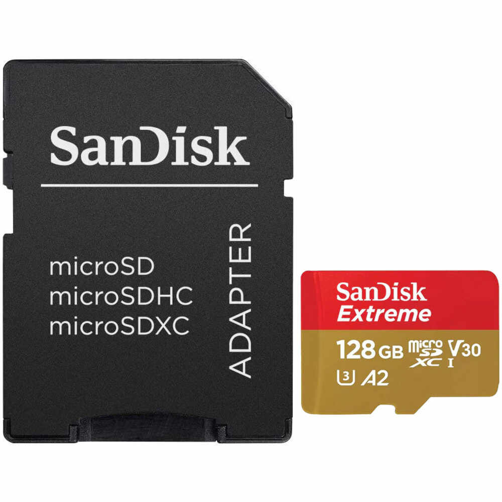 Card de memorie SanDisk Extreme microSDXC, 128GB + SD Adaptor pana la 190MB/s & 90MB/s
