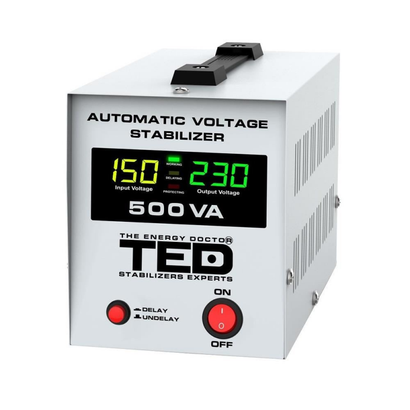Stabilizator tensiune automat Ted Electric AVR 500VA LCD T, 0.5 KVA / 300W, Unda sinusoidala pura
