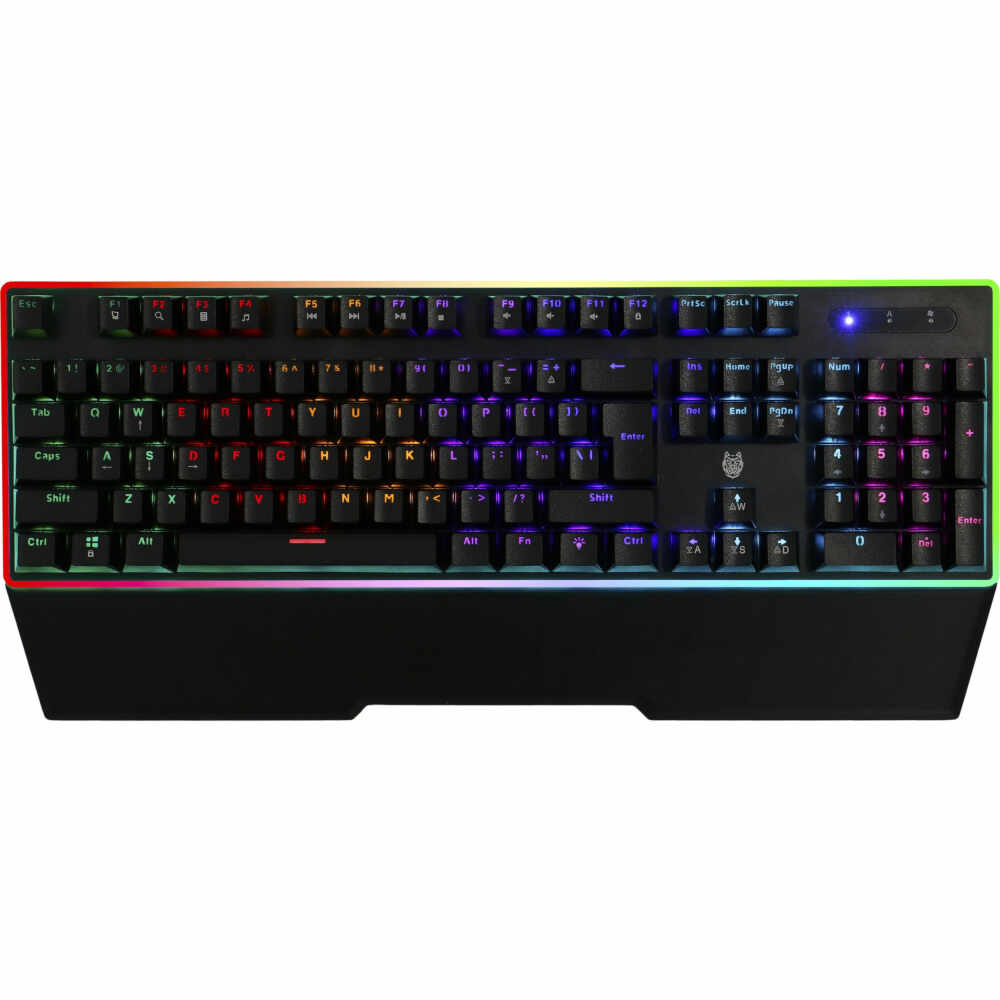 Tastatura gaming mecanica A+ Kago, Iluminare rainbow, Palm rest, Negru