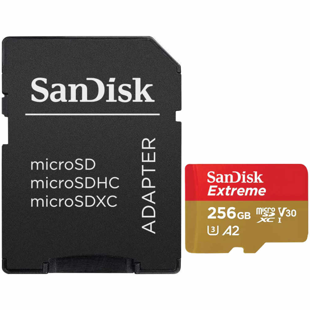 Card de memorie SanDisk Extreme microSDXC, 256GB + SD Adaptor pana la 190MB/s & 130MB/s