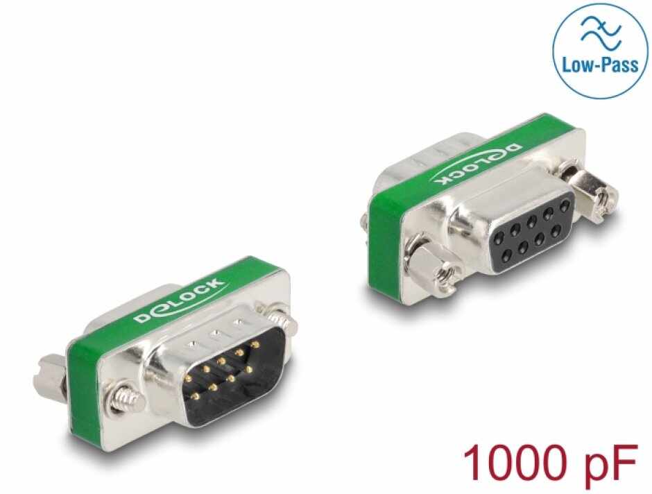Adaptor serial RF/EMI Interference Suppression Filter D-Sub 9 pini T-M low-pass filter capacitive, Delock 66476