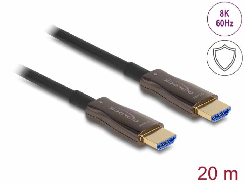 Cablu activ optic HDMI 8K60Hz/4K144Hz cu protectie metalica T-T 20m, Delock 86030