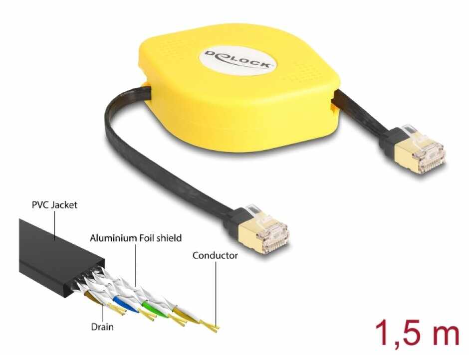 Cablu retractabil de retea RJ45 Cat.6A STP 1.5m, Delock 80239
