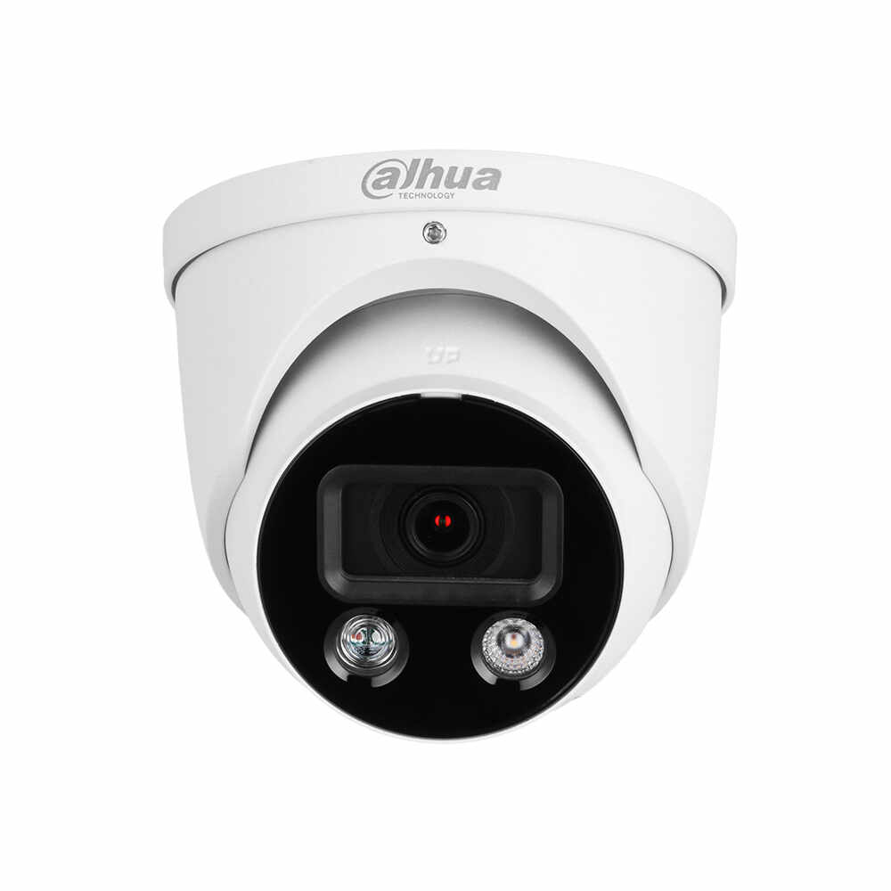 Camera supraveghere Dome IP cu iluminare duala Dahua WizSense Active Deterrence IPC-HDW3549H-AS-PV-0360B-S4, 5 MP, lumina alba/IR 30 m, 3.6 mm, microfon, slot card, PoE