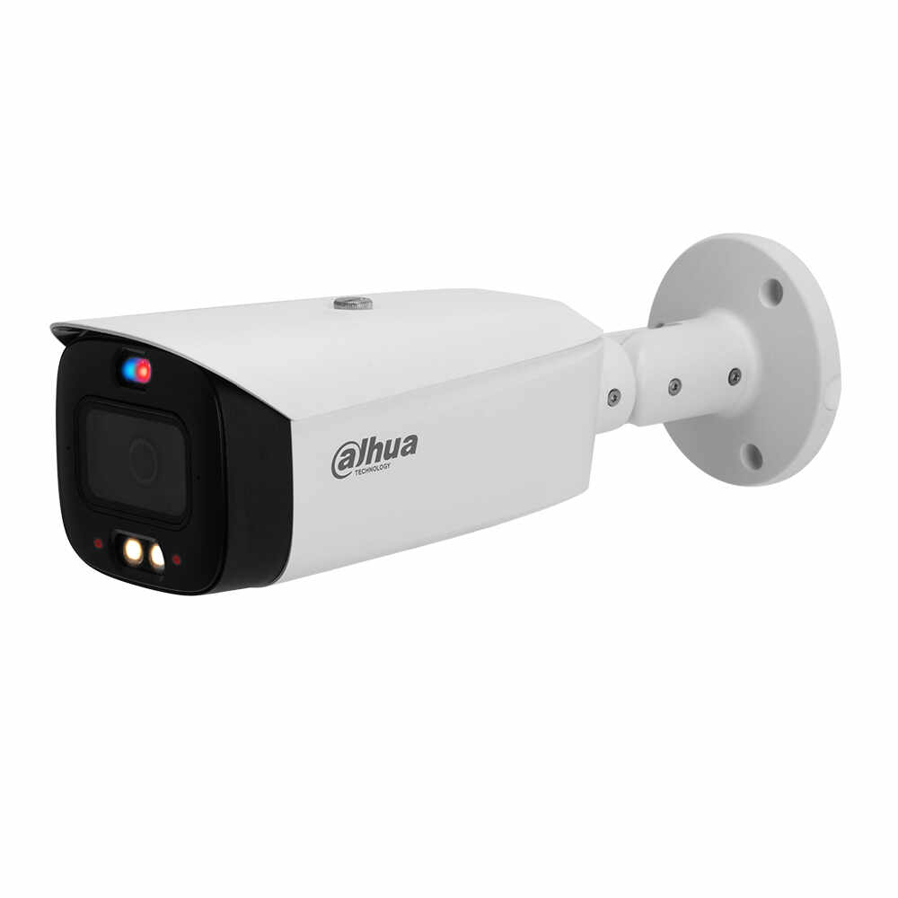 Camera supraveghere exterior IP cu iluminare duala Dahua WizSense Active Deterrence IPC-HFW3549T1-AS-PV-0280B-S4, 5 MP, lumina alba/IR 30 m, 2.8 mm, microfon, slot card, PoE