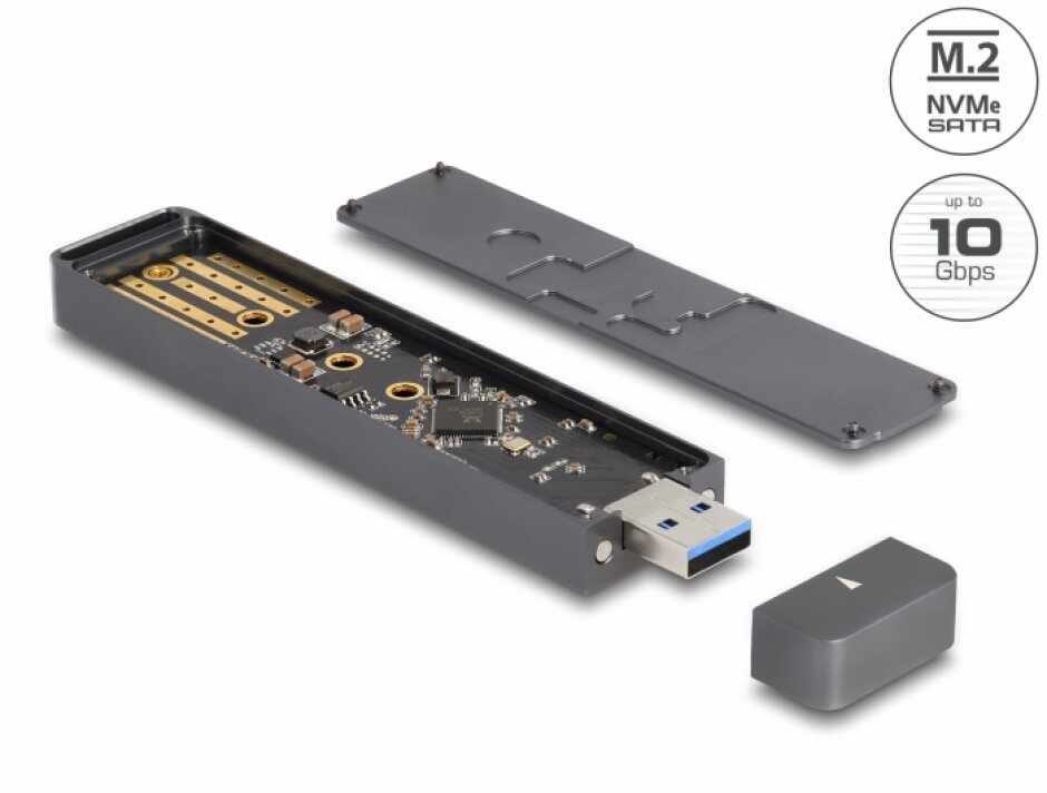 Rack extern USB 3.2-A la M.2 NVME PCIe/SATA SSD, Delock 42021