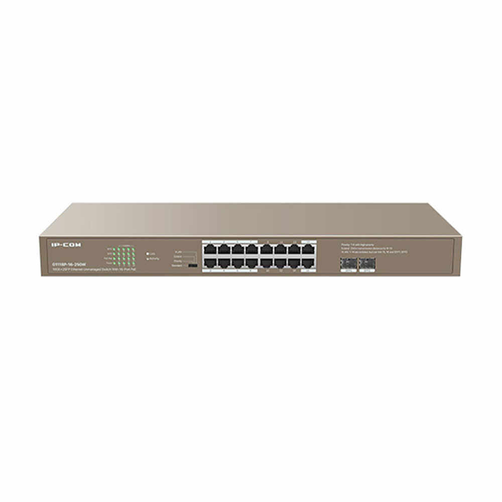 Switch cu 16 porturi IP-COM G1118P-16-250W, 8000 MAC, 26.8 Mpps, fara management