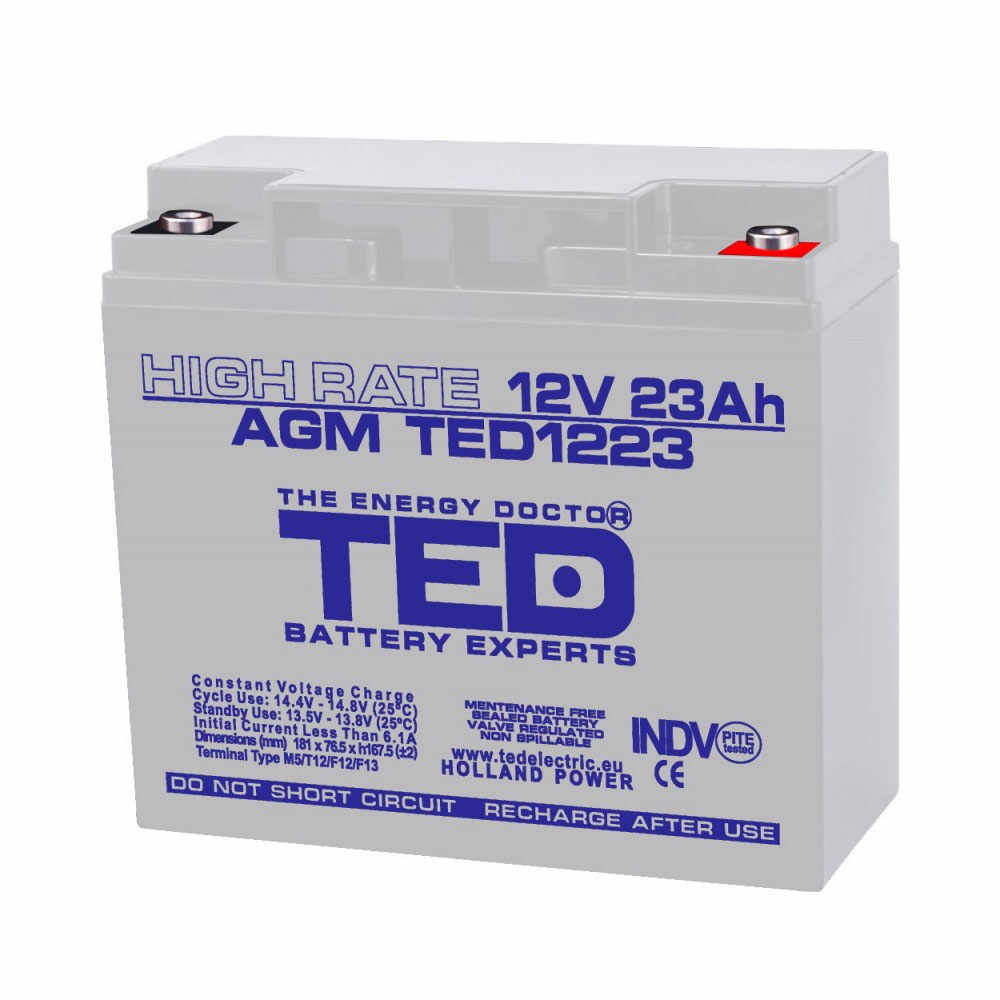 Acumulator TED AGM VRLA TED003362, 23 Ah, 12 V, M5