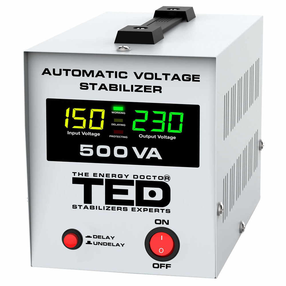Stabilizator de tensiune cu 2 prize TED 500VA-AVR TED000194, 500 VA/300 W