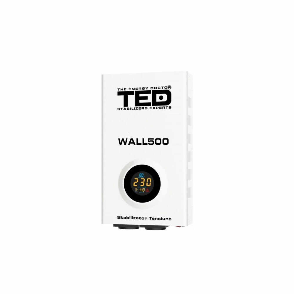 Stabilizator de tensiune cu 2 prize TED WALL 500VA-AVR TED002174, 500 VA/300 W