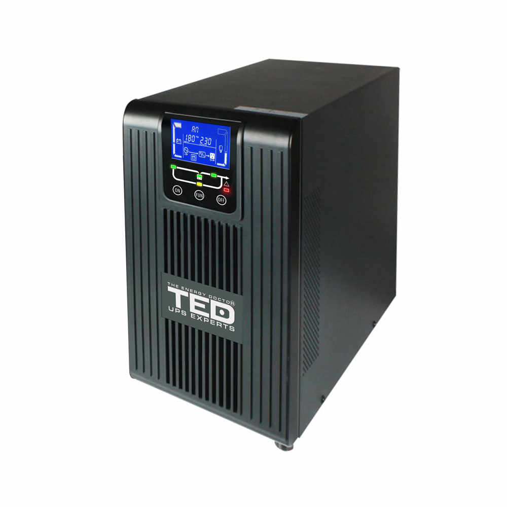 UPS cu 2 prize si stabilizator online TED 001658, 3050 VA, 3000 W, regleta, LCD