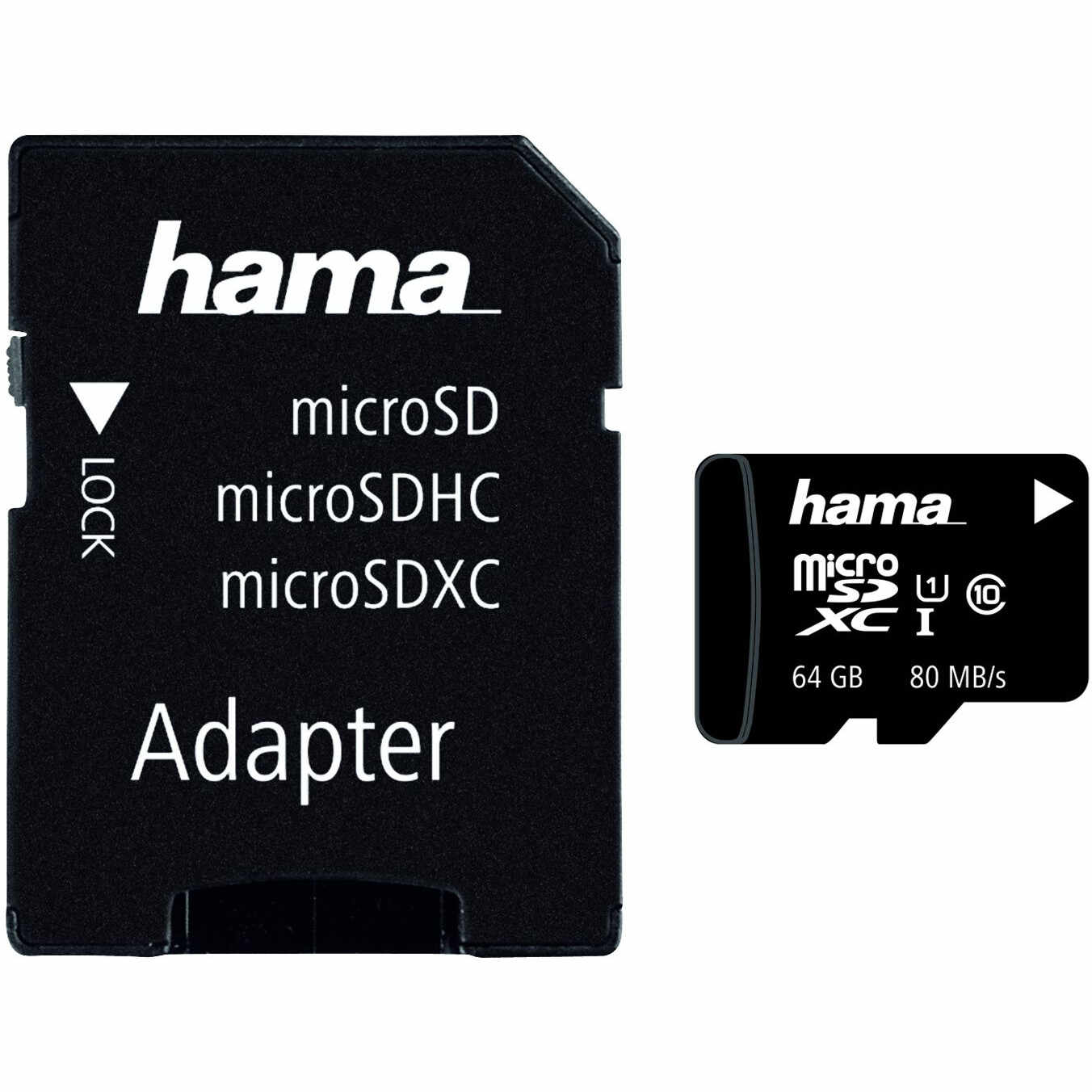Card de memorie Hama MicroSDXC, 64GB, 80 mb/s, Clasa 10 + Adaptor