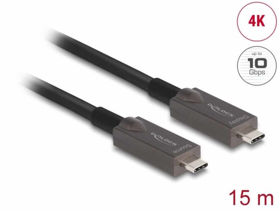 Cablu activ optic USB 3.2 Gen2 Type C 4K144Hz/60W T-T 15m, Delock 84179