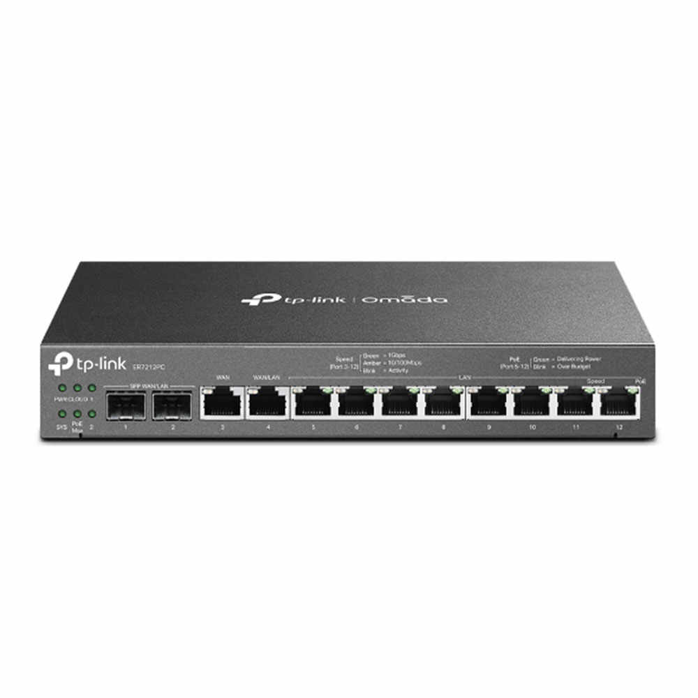 Router 3-in-1 cu 8 porturi Gigabit Omada TP-Link Multi-WAN ER7212PC, VPN, 1200MHz, Negru 