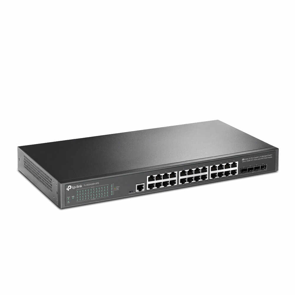 Switch cu 24 porturi RJ45 TP-Link TL-SG3428X-UPS, 95.23 Mpps, 128 Gbps, 16.000 MAC