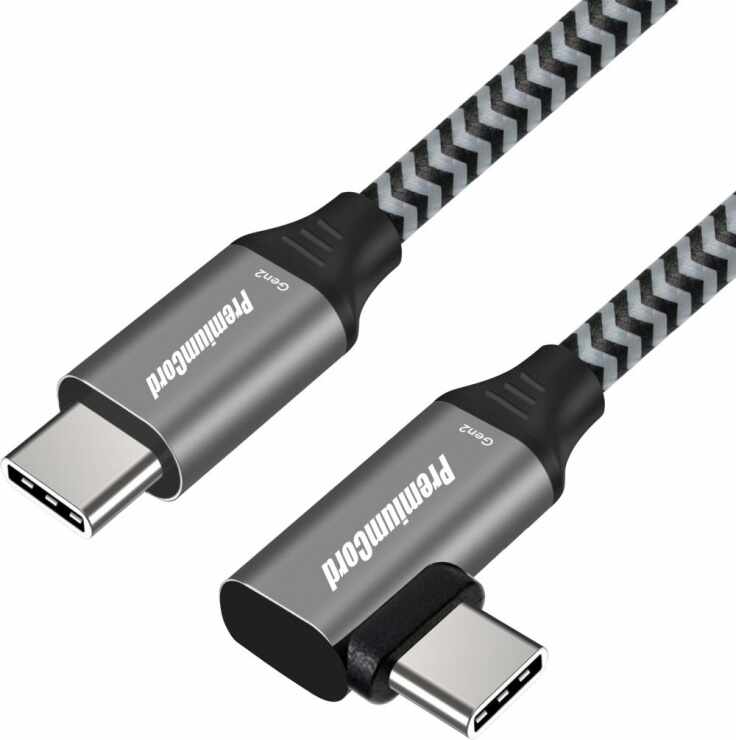 Cablu USB 3.2-C Gen 2 la USB type C unghi 90 grade T-T brodat 2m 100W, ku31cu2