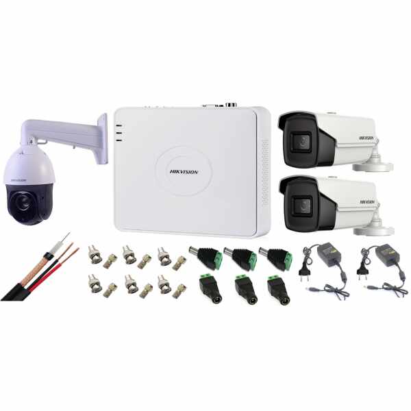 Kit supraveghere Hikvision 3 camere 1 Speed Dome TurboHD 2MP IR100m zoom25X, 2 camere 5MP ir40m full accesorii