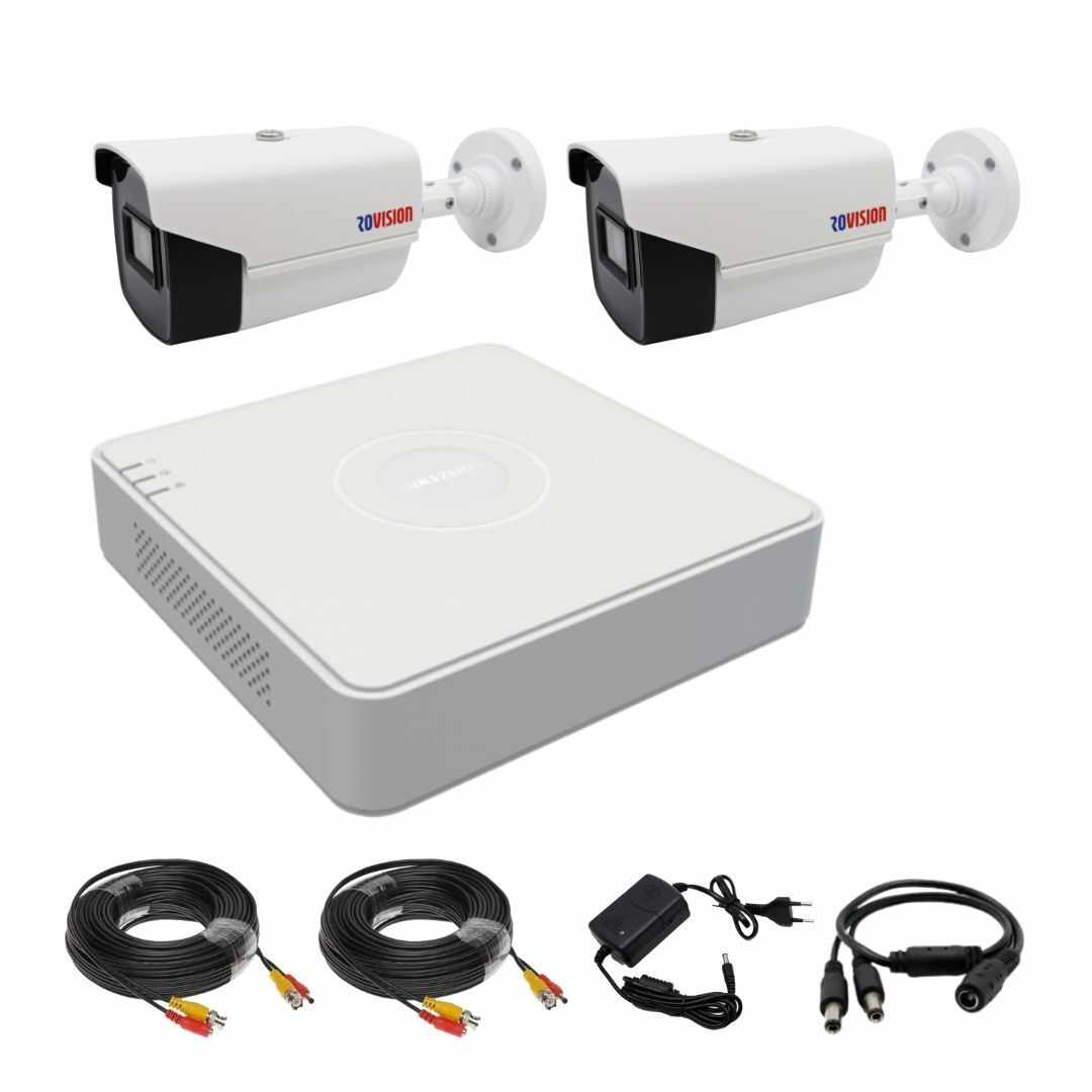 Sistem supraveghere 2 camere Rovision oem Hikvision 2MP, Full HD, IR 40M, DVR 4 Canale 4MP lite, Accesorii incluse