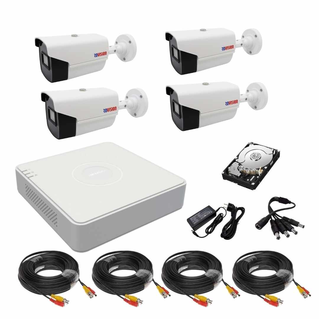 Sistem supraveghere 4 camere Rovision oem Hikvision 2MP, Full HD, IR 40m, DVR 4 Canale 4MP lite, Accesorii si hard incluse