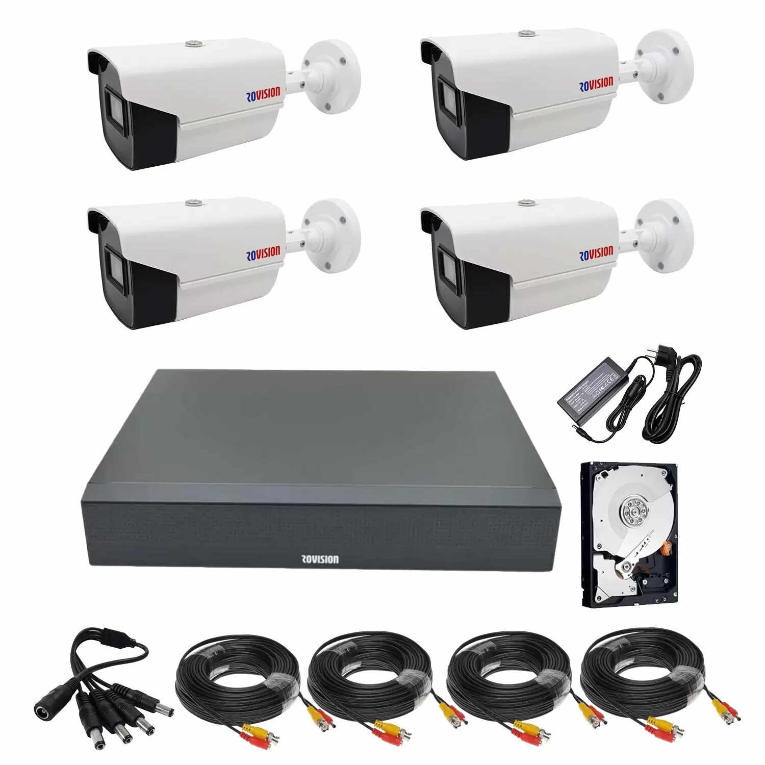 Sistem supraveghere 4 camere Rovision oem Hikvision 2MP Full HD IR 40m, DVR Pentabrid 4 Canale, Accesorii Full, HDD 500 GB