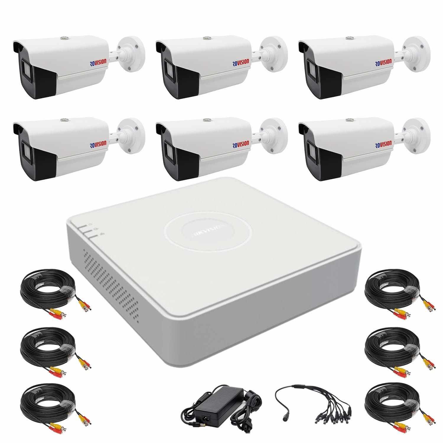 Sistem supraveghere 6 camere Rovision oem Hikvision 2MP full hd, DVR 8 canale, accesorii incluse