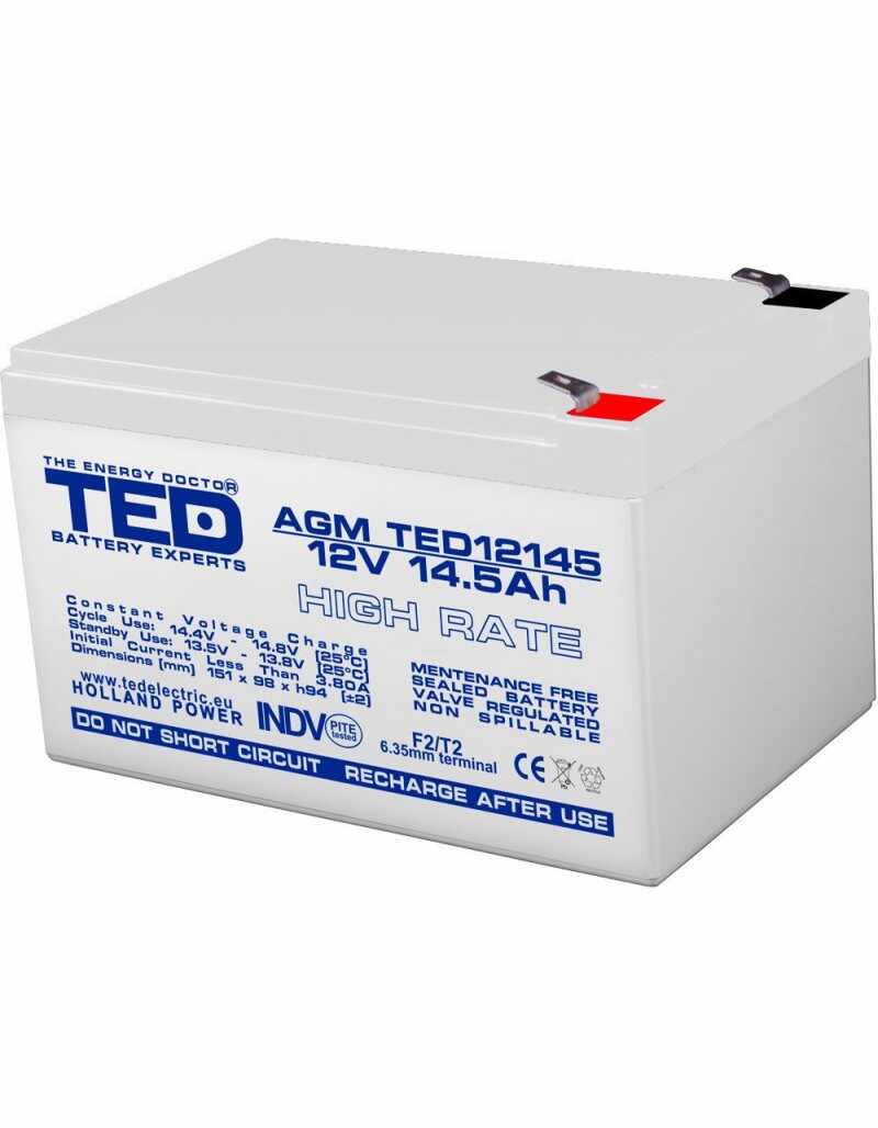 Acumulator AGM VRLA 12V 14,5A High Rate 151mm x 98mm x h 95mm F2 TED Battery Expert Holland TED002792 (4)