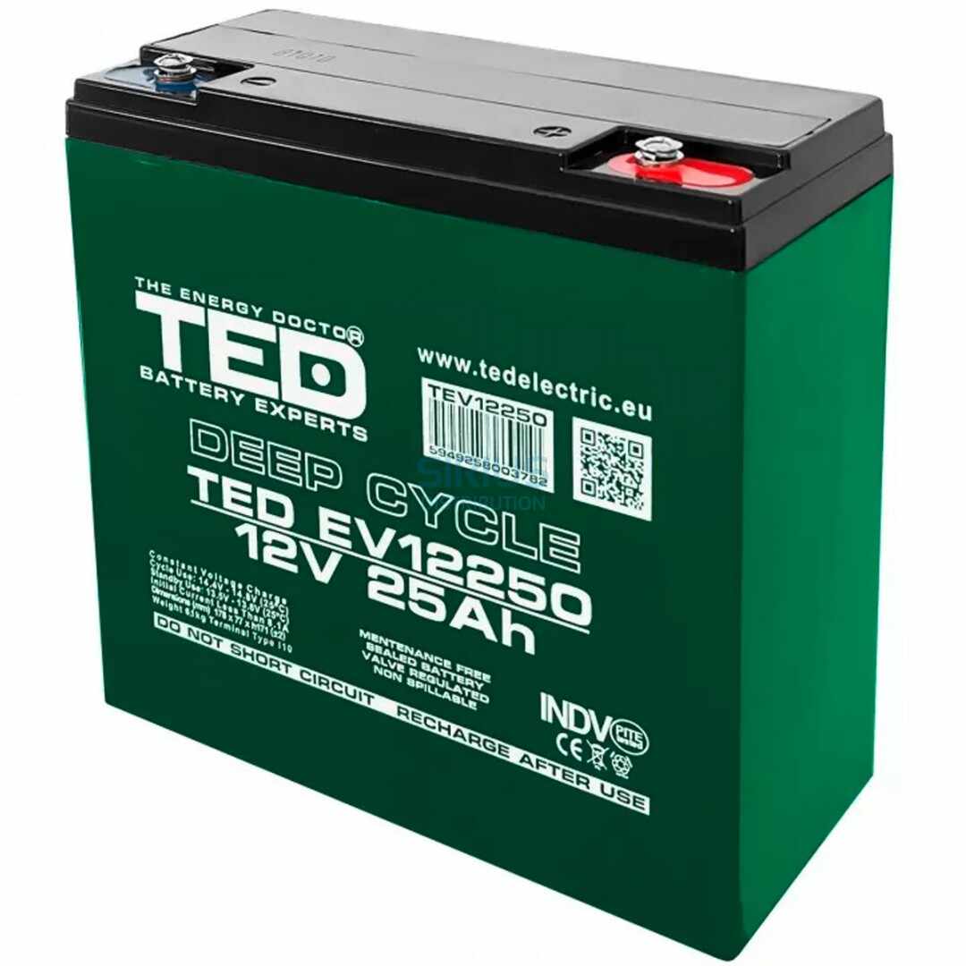 Acumulator AGM VRLA 12V 25A Deep Cycle 181mm x 76mm x h 167mm pentru vehicule electrice M5 TED Battery Expert Holland TED003782 (2)