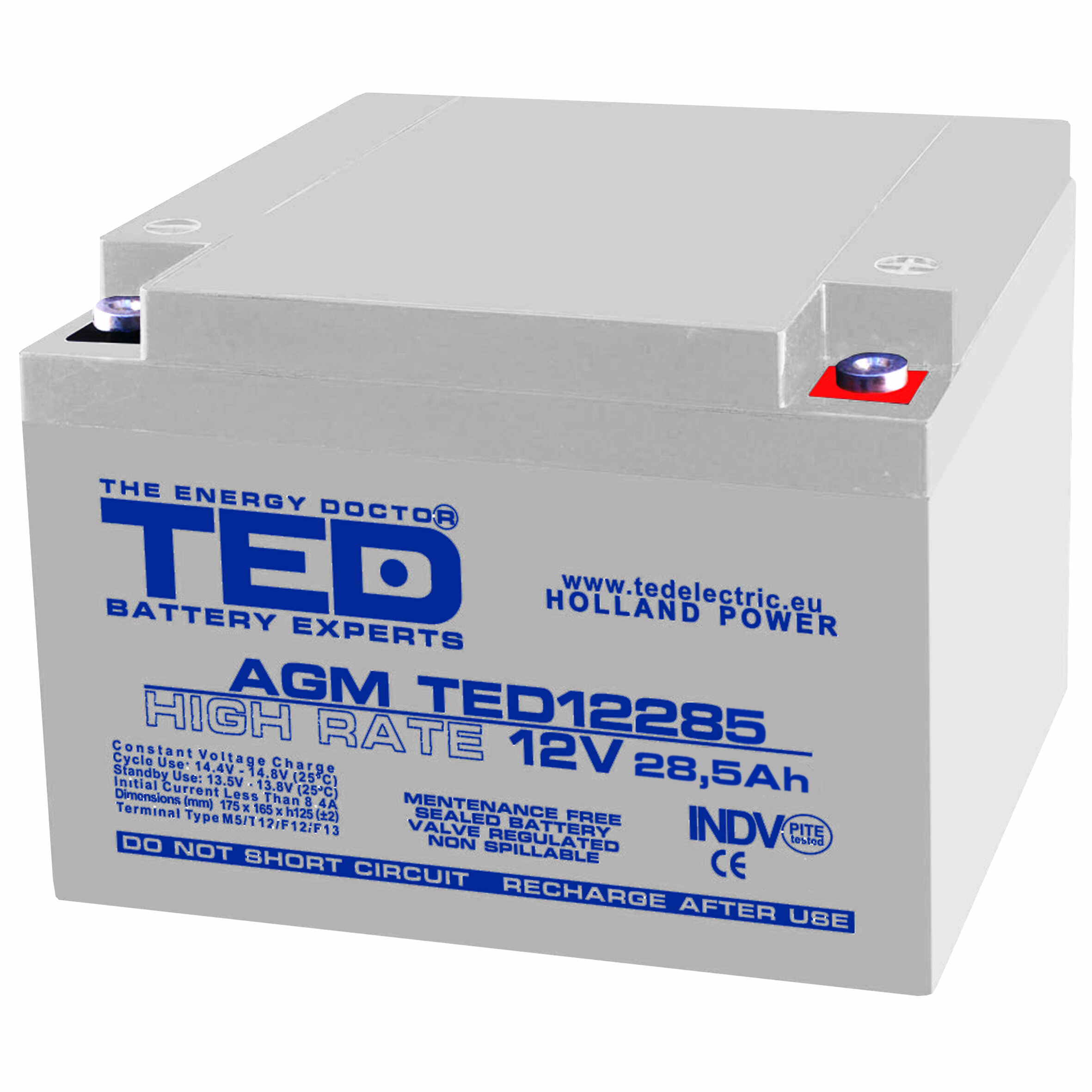 Acumulator AGM VRLA 12V 28,5A High Rate 165mm x 175mm x h 126mm mm M5 TED Battery Expert Holland TED003447 (1)