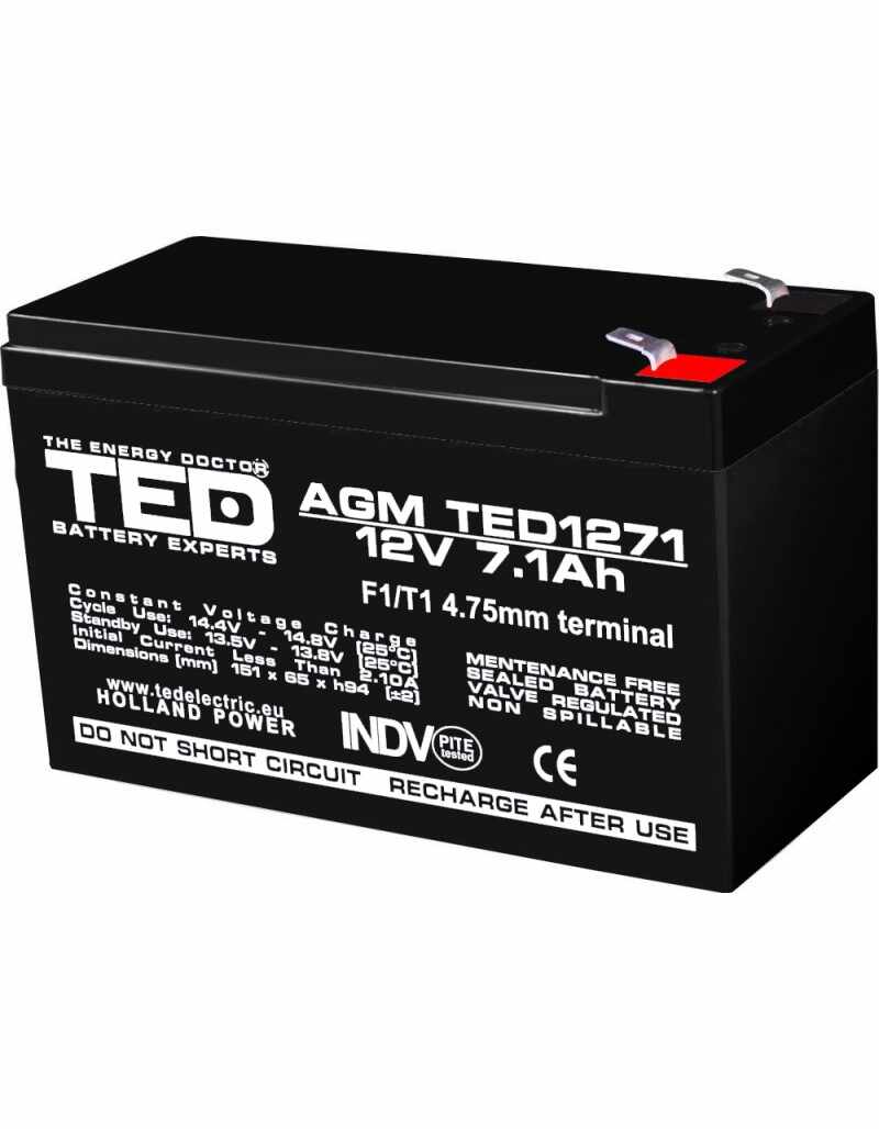 Acumulator AGM VRLA 12V 7,1A dimensiuni 151mm x 65mm x h 95mm F1 TED Battery Expert Holland TED003416 (5)