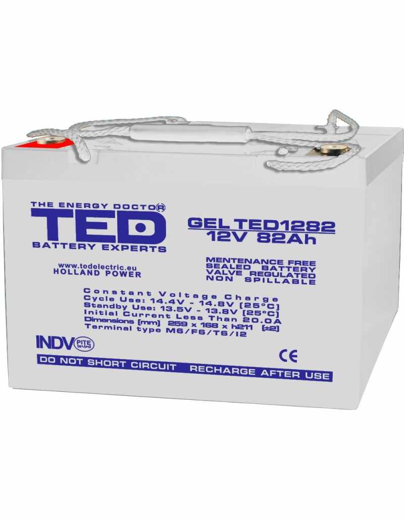 Acumulator AGM VRLA 12V 82A GEL Deep Cycle 259mm x 168mm x h 211mm M6 TED Battery Expert Holland TED003478 (1)
