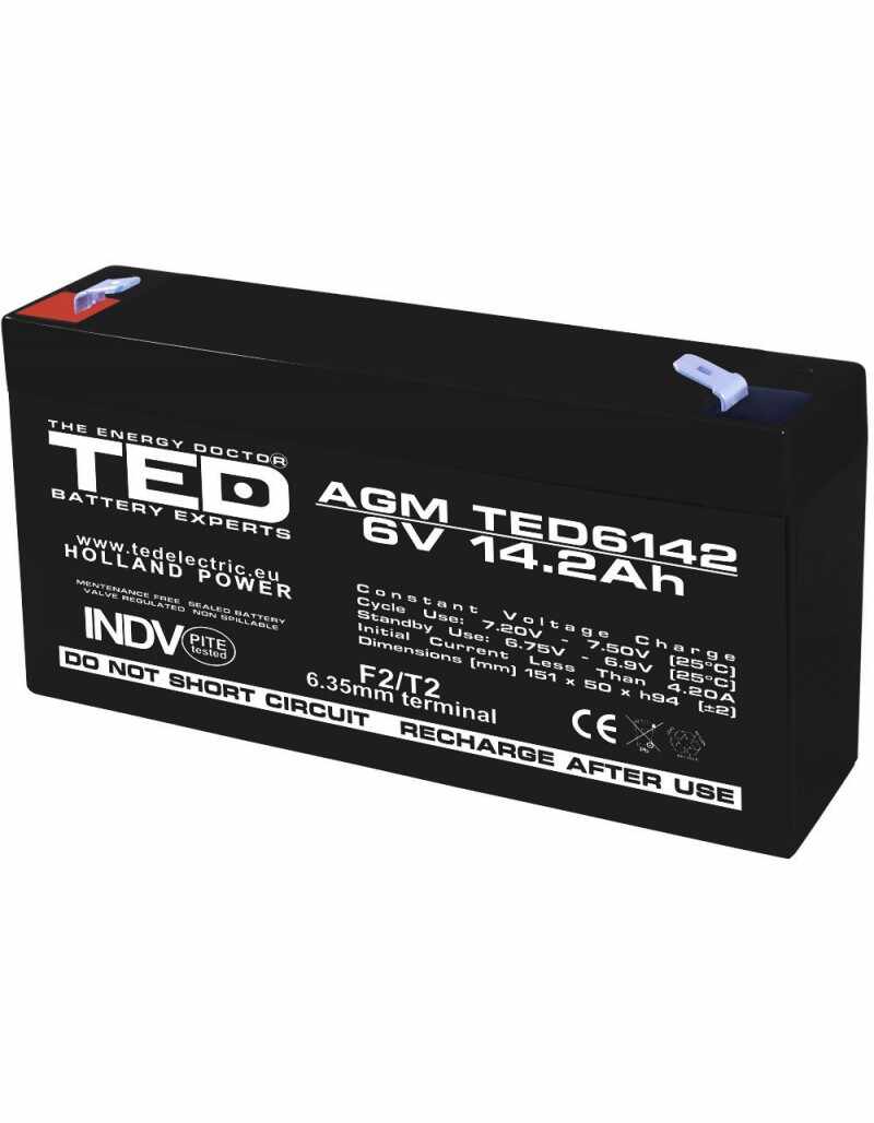 Acumulator AGM VRLA 6V 14,2A dimensiuni 151mm x 50mm x h 95mm F2 TED Battery Expert Holland TED003034 (10)