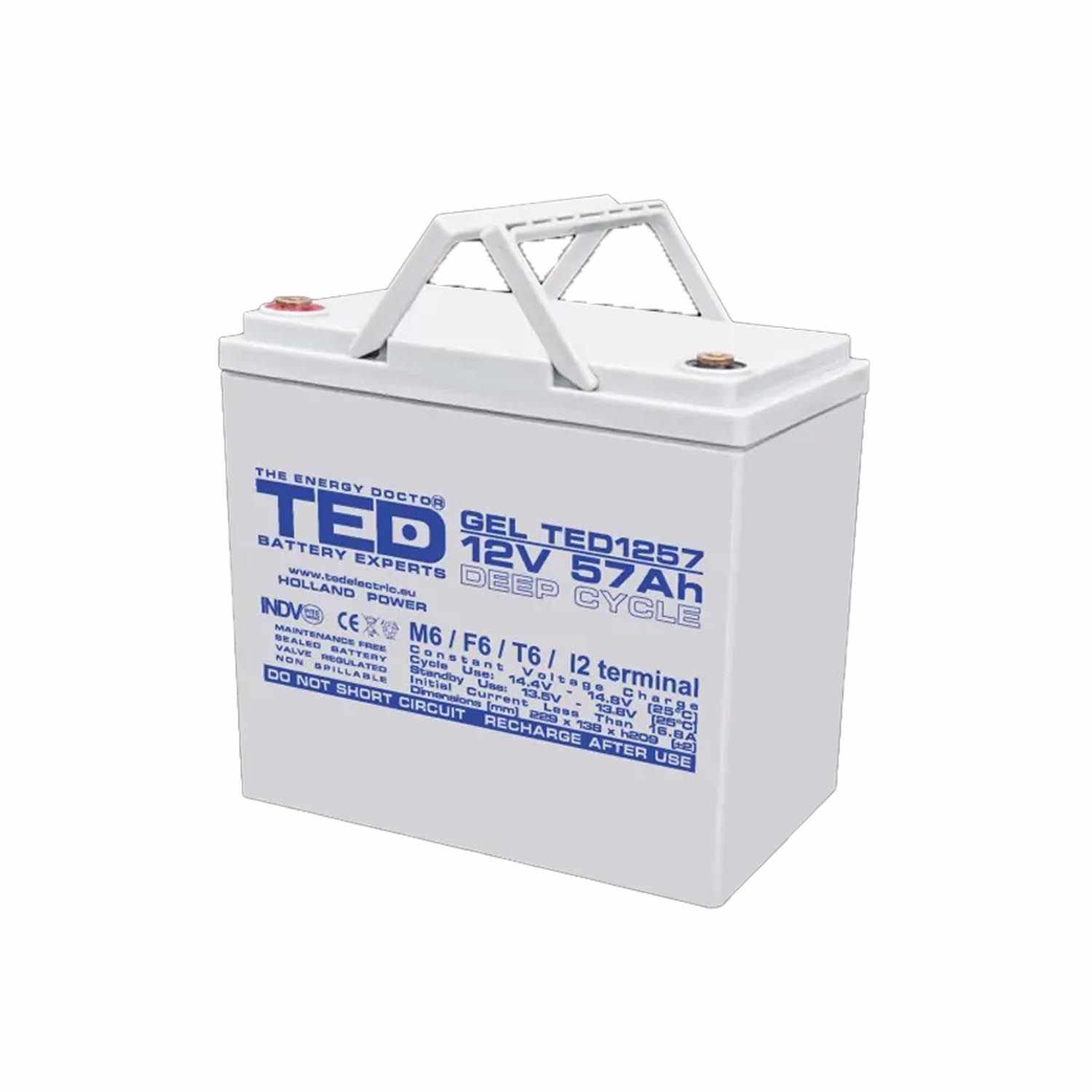 Acumulator pentru UPS sau panouri fotovoltaice TED GEL BA086431, 57Ah, 12V, M6, TED1257 Deep Cycle
