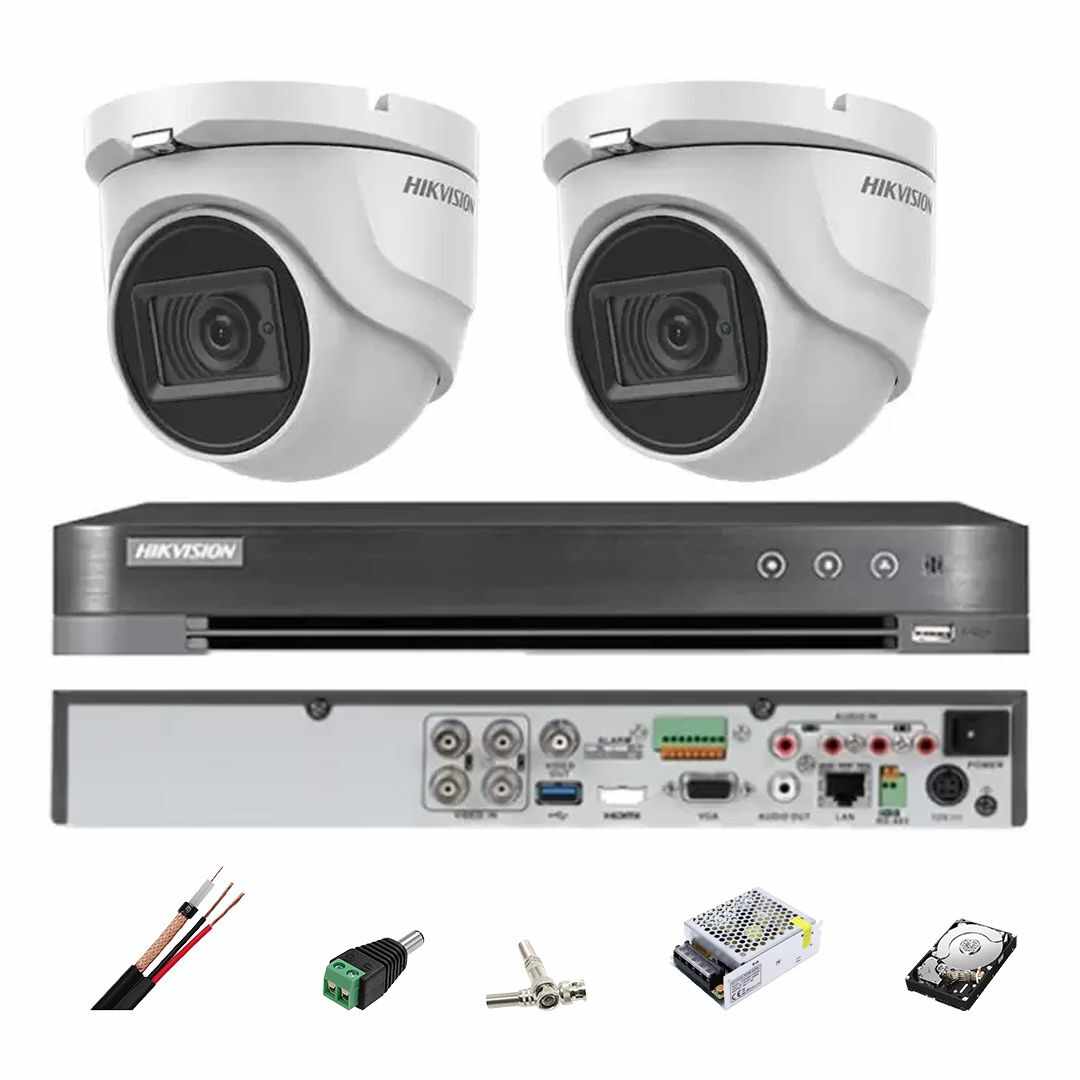 Kit supraveghere Hikvision 2 camere interior 4 in 1, 8MP, 2.8mm, IR 30m, DVR 4 canale, accesorii, hard disk