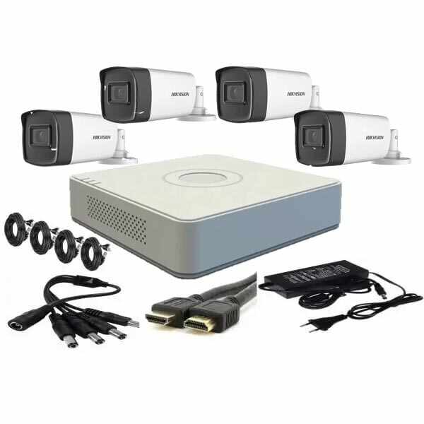 Kit supraveghere video Hikvision 4 camere 2MP FULLHD 1080p IR 40m + accesorii instalare , HDD 500GB