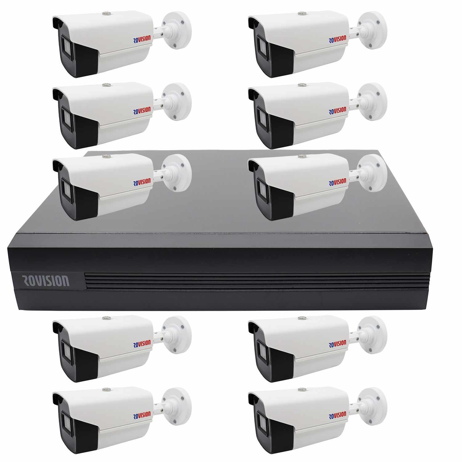 Sistem de supraveghere 10 camere Rovision oem Hikvision 2MP Full HD, IR 40m, DVR Pentabrid 16 canale, inteligenta artificiala