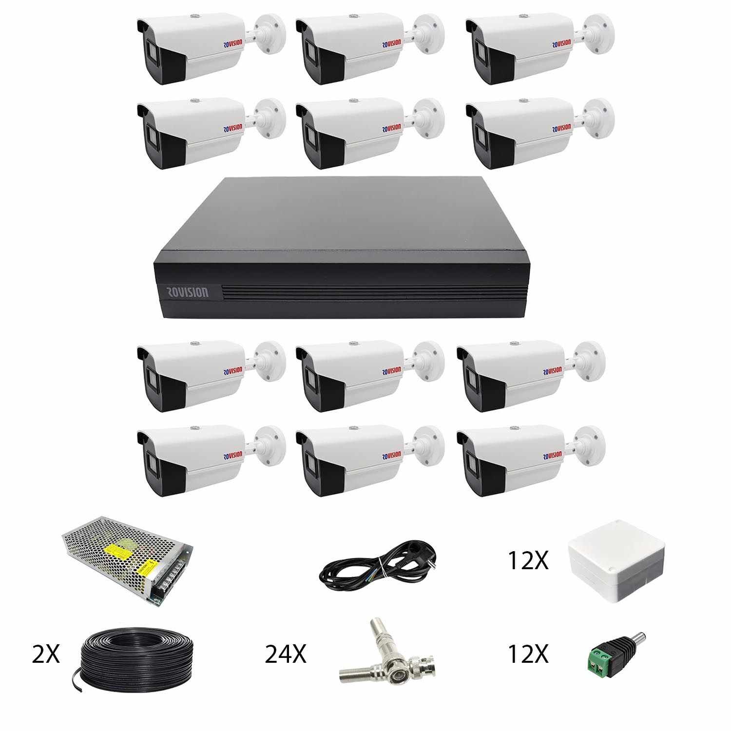 Sistem de supraveghere video 12 camere Rovision oem Hikvision 2MP full hd, IR 40m, DVR 16 canale, accesorii