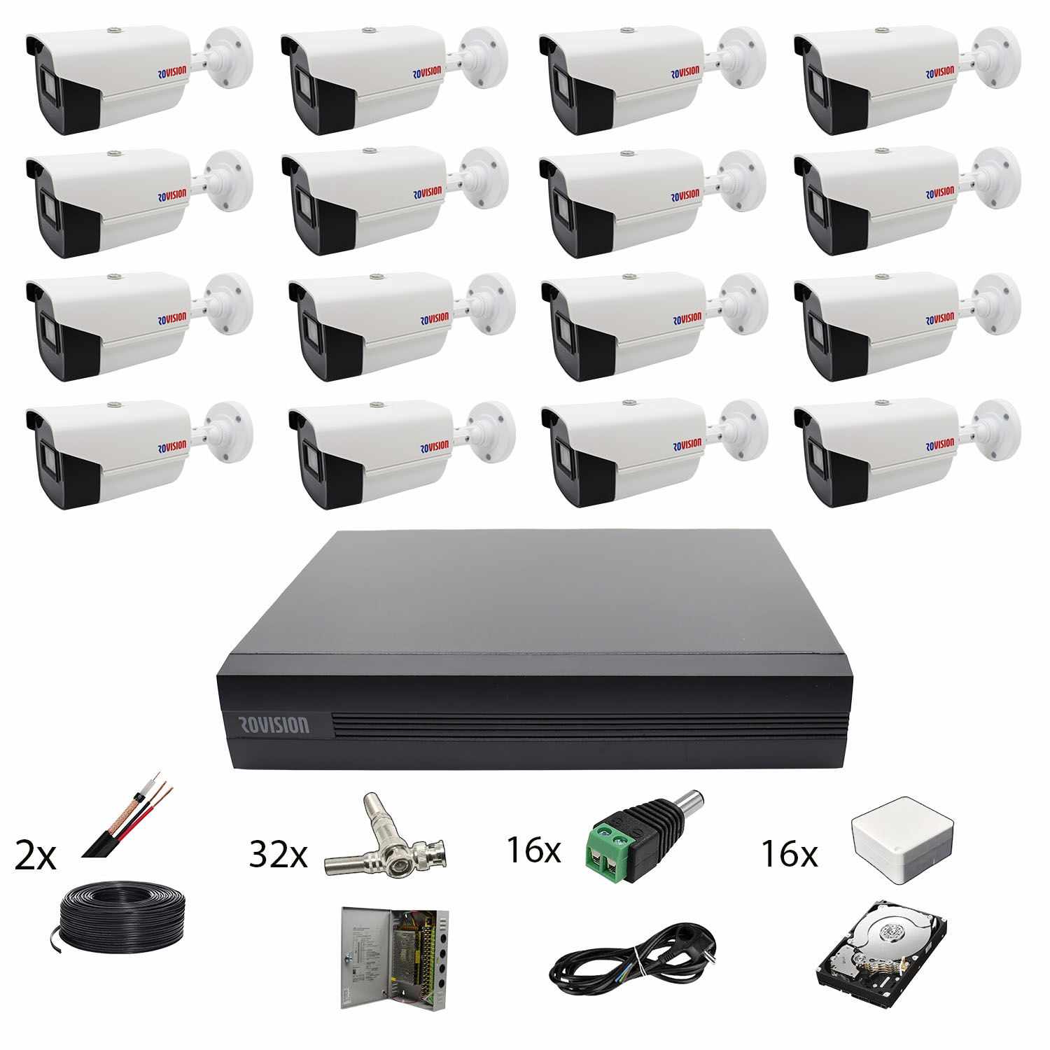 Sistem supraveghere 16 camere Rovision oem Hikvision, 2MP, full hd, IR40M, DVR Pentabrid 16 canale, accesorii si hard incluse