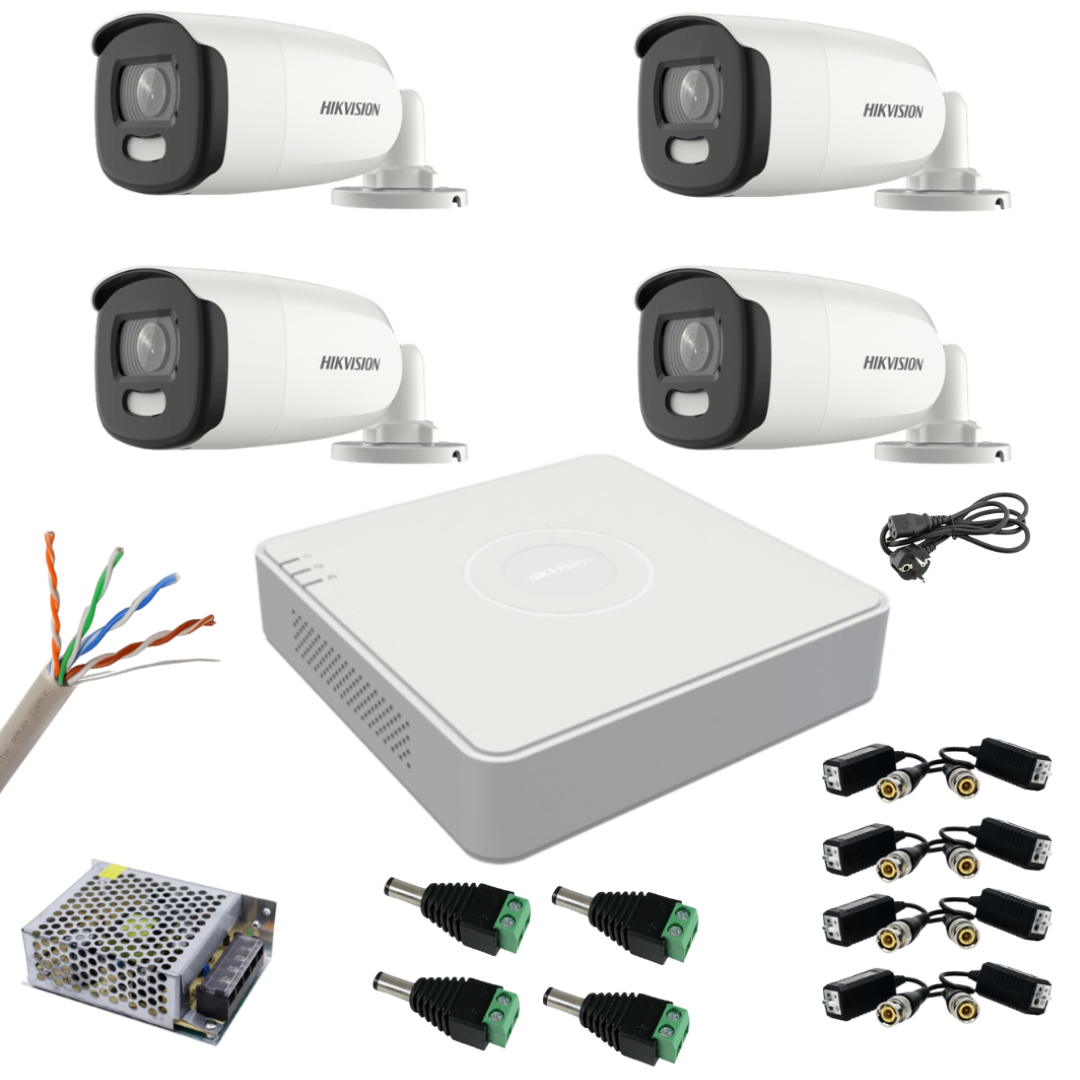 Sistem supraveghere Hikvision 4 camere 5MP ColorVu, Color noaptea 40m, DVR cu 4 canale 5MP, accesorii incluse
