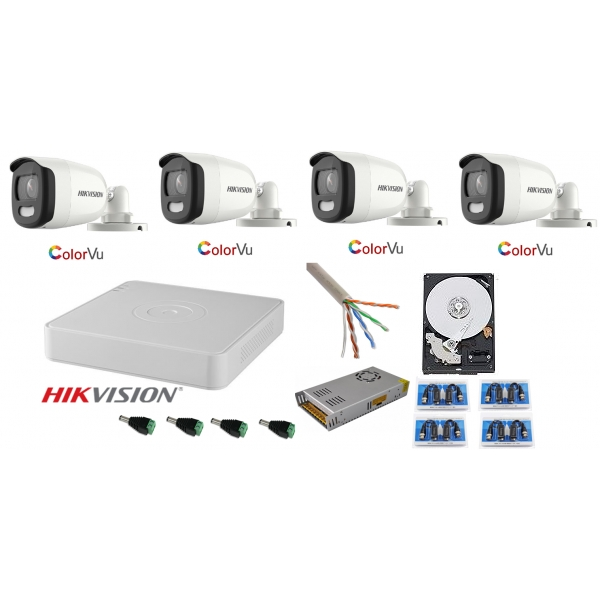 Sistem supraveghere Hikvision 4 camere 5MP Ultra HD Color VU full time ( color noaptea ) cu accesorii