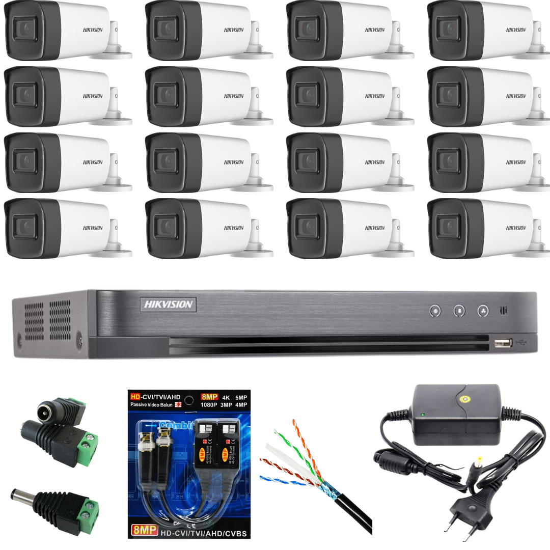 Sistem Supraveghere profesional Hikvision 16 Camere 5MP Turbo HD IR 80, accesorii